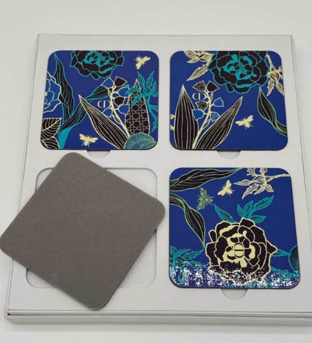 Dior Beauty Blue Floral Bee Coasters Set of 4 With Presentation Box